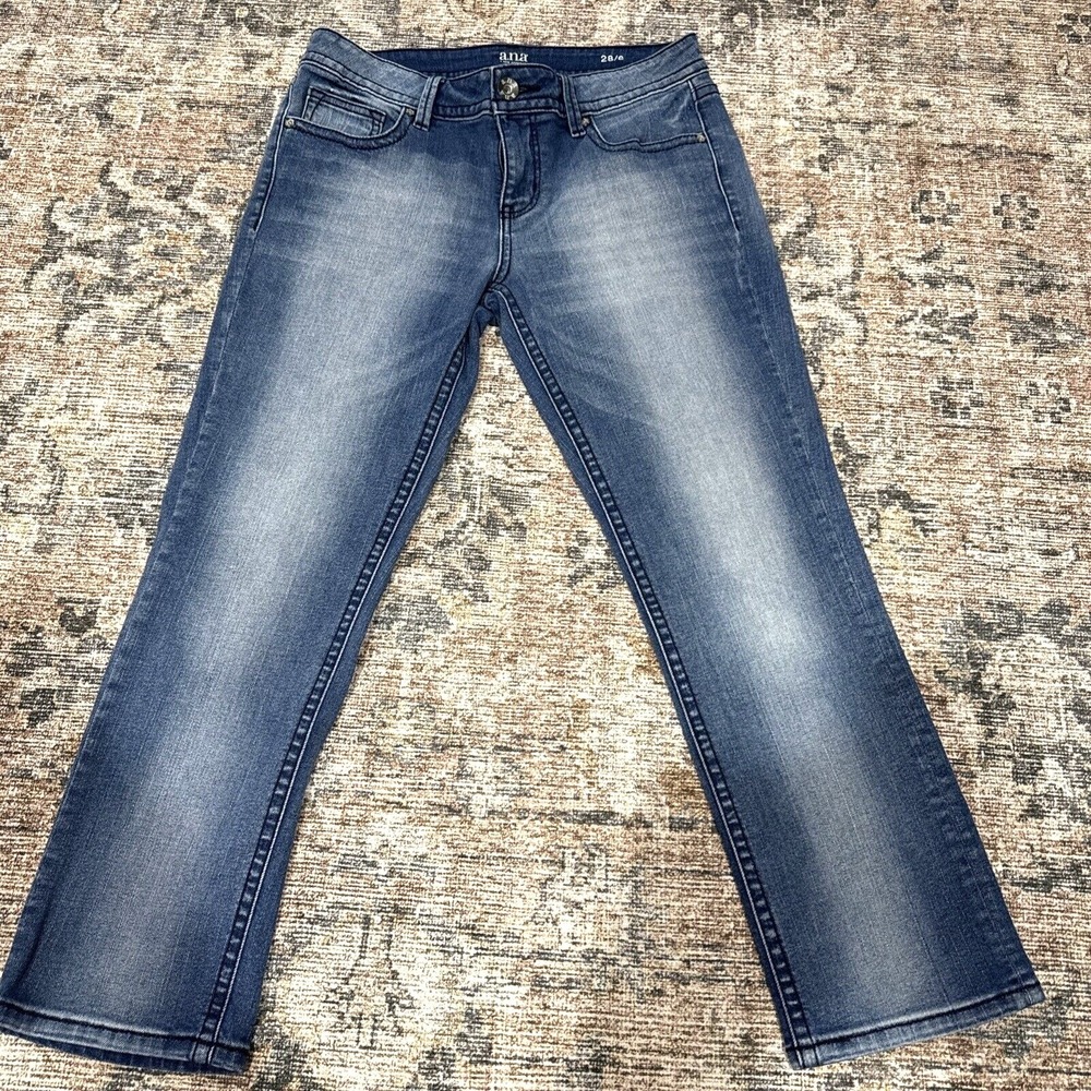 A.N.A Womens Jeans 28/6 Blue Straight Mid Rise Medium Wash Denim Solid 5 Pockets